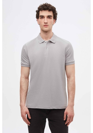 Ds Damat Regular Fit Gri Pike Dokulu %100 Pamuk Kıvrılmaz Polo Yaka Nakışlı T-Shirt 4HC14ORT51000 Gri