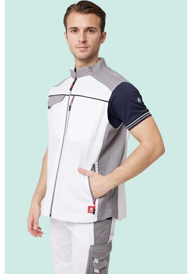 Yazlık İş Yeleği Polyester Gabardin Allium Outdoor Yelek Hafif Nefes Alabilir Fonksiyonel Cepli Beyaz-a.gri