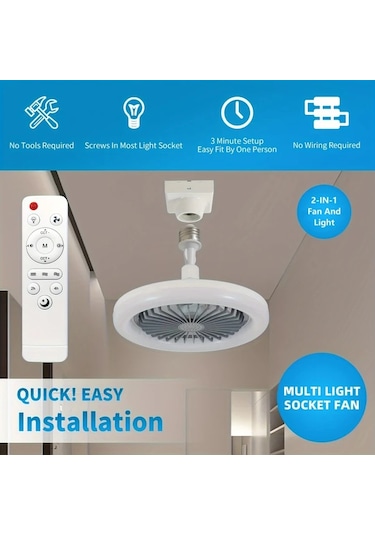 Boatshop1 26cm Modern Tavan Vantilatörü Ve Aydınlatma Beyaz Uzaktan Kumandalı 3 Hız Ayarlı Fan Ayarlanabilir Led Işık Zamanlayıcı E26 E27 Bağlantı