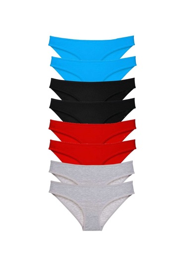 8 Adet Süper Eko Set Likralı Kadın Slip Külot Siyah Kırmızı Gri M Çok Renkli