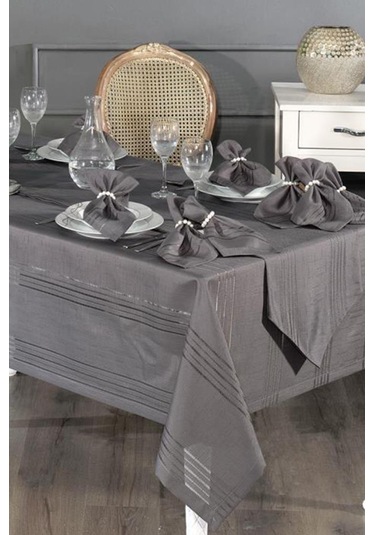 Corvver 26 Parça Dertsiz Masa Örtüsü Takımı Antrasit Antrasit