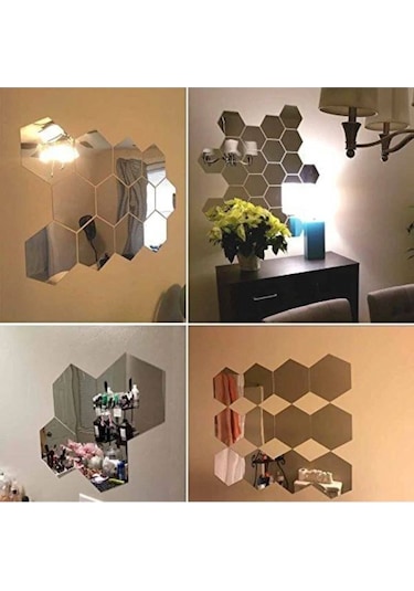 Demdekor Dekoratif Ayna Bal Peteği Pleksi Gümüş 12'li Gümüş