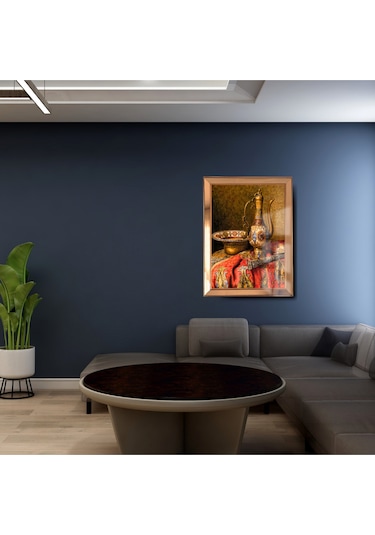 Ayna Çerçeveli Cama Baskılı Ottoman Etnik Cam Kırmızı Gold Tablo