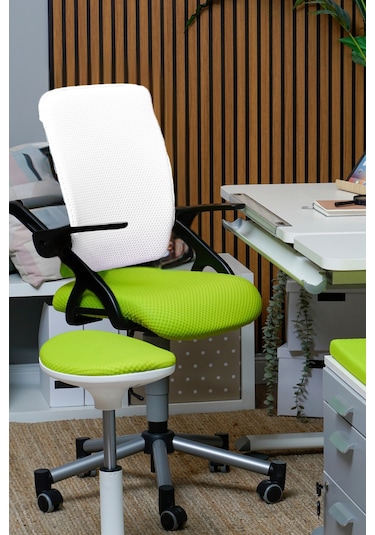 Creo Mobili Yükseklik Ayarlı Vega Plus Çalışma Sandalyesi, Ofis Ve Bilgisayar Koltuğu Beyaz/yeşil Gri