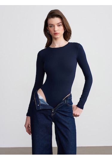Dilvin 32695 Uzun Kollu Bodysuit-k.lacivert