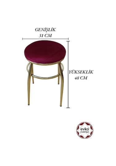 Evko Mobilya Tabure, Bar Taburesi, 2'li Tabure, Gold Ayaklı-kırmı