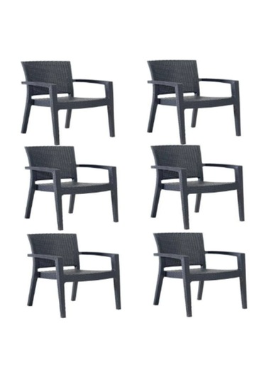 6 Adet Rattan Victor Kollu Sandalye Koltuk A+ Antrasit Renk