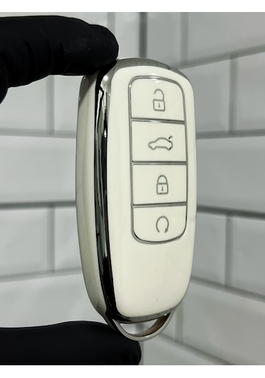 Chery Tiggo 8 Pro Smart Uyumlu Anahtar Kılıfı Beyaz - Gümüş