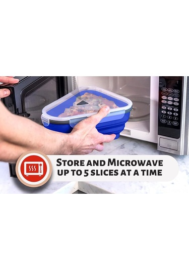 Moveevo Mutfak-grade Silikon Pizza Saklama Kutusu - 5 Fırın Uygun Servis Tepsili, Katlanabilir, Leak-proof, Bpa-free Mavi Mavi