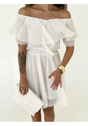 Ylook Yazlık Puantiyeli Elbise 395934925 Beyaz