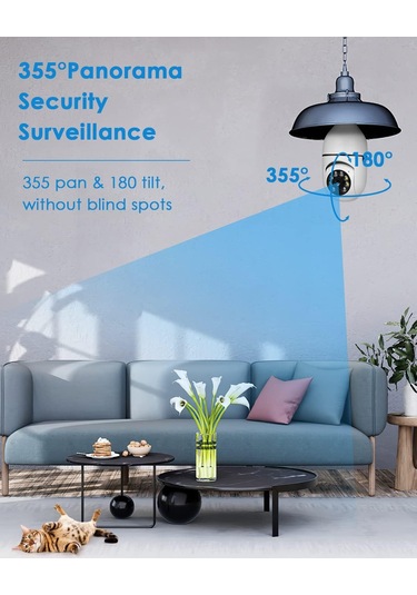 Geeksen E27 Ampul Kamera, 1080p Hd, 360 Panoramik Görünüm, İki Yönlü Ses, Gece Görüşü, Hareket Algılama Ve Uyarılar, Kablosuz Kurulum