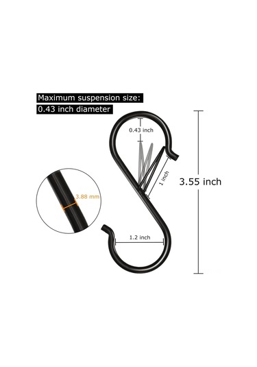Lemestar 35 Adet 9 Cm S-şekilli Güvenlik Kanca Siyah - Çelik Yapı, İç/ Dış Kullanım, Mutfak/ Dolap/ Bahçe Asma Gereci