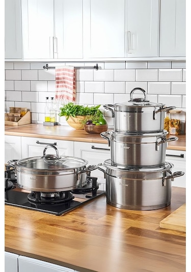 Hisar Orion İndüksiyon Tabanlı 8 Parça Çelik Tencere Seti Inox