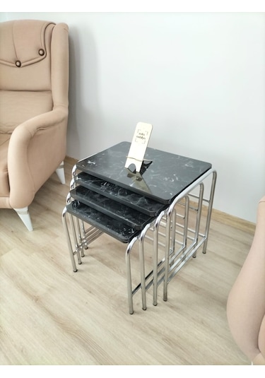 Evko Mobilya Buket Sehpa, 4'lü Zigon Sehpa, Dörtlü, Krom-smermer