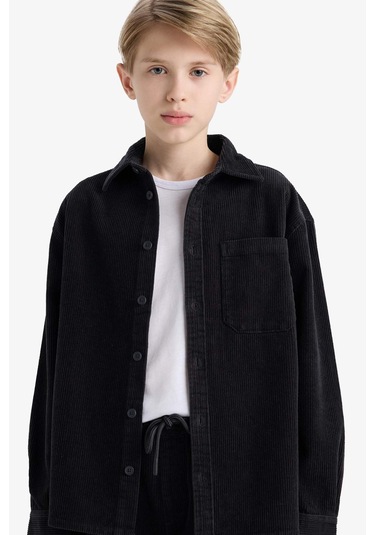 Defacto Erkek Çocuk Oversize Geniş Kalıp Polo Yaka Kadife Uzun Kollu Gömlek F1505a825wnar213 Antrasit-ar213