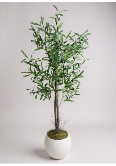 Yapay Zeytin Ağacı 130cm İki Gövdeli Beyaz Küre Saksıda Salex Doğal Gerçek Görünümlü Yapay Ağaç