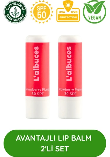 L'albuces Strawberry Plump Lip Balm Dudak Nemlendirici SPF30 2'li