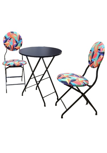 Katlanabilir Renkli Yapraklı Metal Masa Ve Sandalye Takımı - 2 Sa