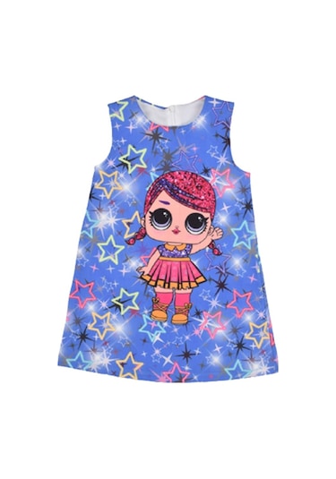 Kız Çocuk Loll Elbise Tam Astarlı Mavi-3-Saks Mavi Saks