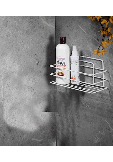 Tekli Beyaz Yapışkanlı Banyo Rafı, Duş Şampuanlık, Paslanmaz Metal Raf (Vidala/Yapıştır) - TŞ-01