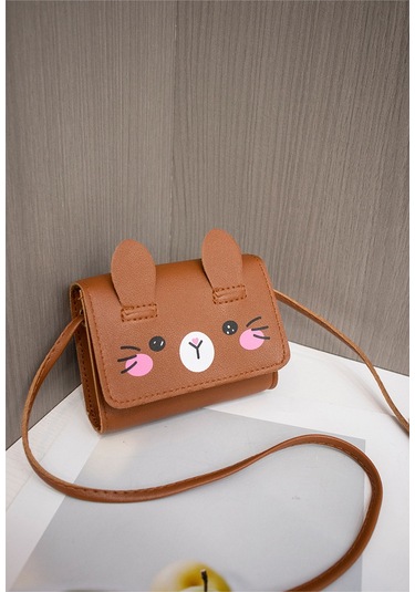 Sevimli Mini Omuz Askılı Bozuk Para Kadın Kız Çocuk Çantası Kahverengi