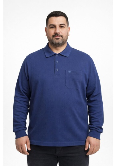 Classics Men Simenti Büyük Beden Erkek Polo Yaka Sweatshirt - 7564 Mavi