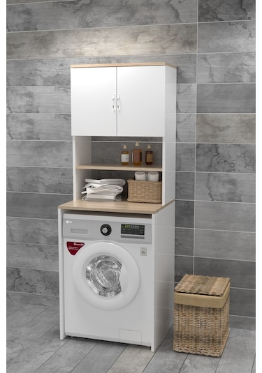 Evdemo Çamaşır Makinesi Üstü Banyo Dolabı Rafı Beyaz
