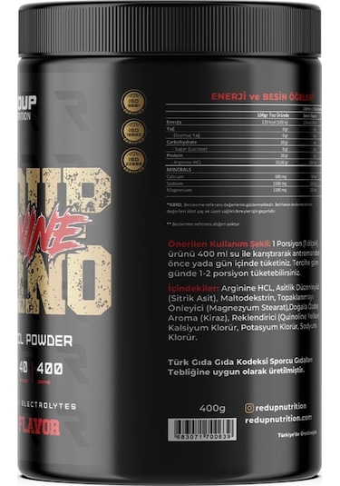 Redup Nutrition Arjinine 40 Servis 400gr Kiraz Aromalı