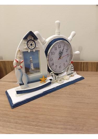 Deniz Temalı Dekoratif Masa Saati / Çerçeveli Dümen Saat -1019