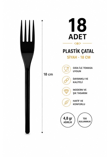 Plastik Çatal Siyah 4,8 Gr Modern Lüks 18'adet
