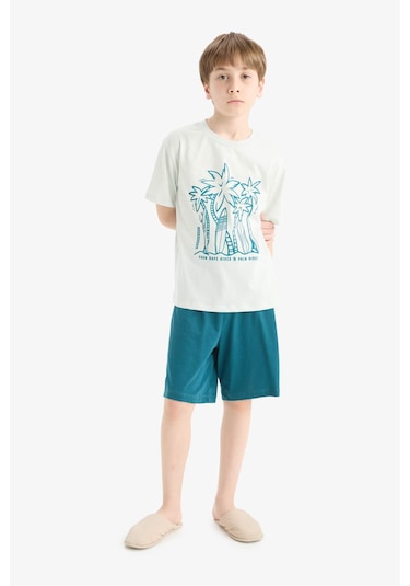 DeFacto Erkek Çocuk Pijama Takımı Kısa Kollu Üst Esnek Belli Şort F1735A825HSBE516
