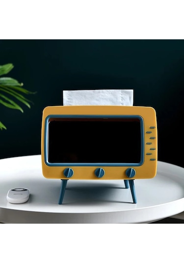 Mavi-çok Fonksiyonlu Tv Şekli Doku Kutusu Cep Telefonu Tutucu Masaüstü Dekorasyon Mutfak Peçetelik Oturma Odası Çeşitli Eşyalar Organizatör