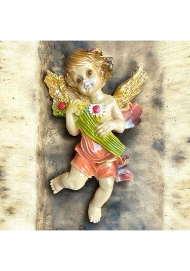 Dekoratif Polyester Duvara Asmalı Tekli Melek Biblo Turuncu 2