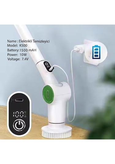 K500 Çok Amaçlı Şarjlı Elektrikli Temizlik Fırçası Uzayabilir Gövde, Zengin Başlık Seti, Ipx6 Su Geçirmezlik