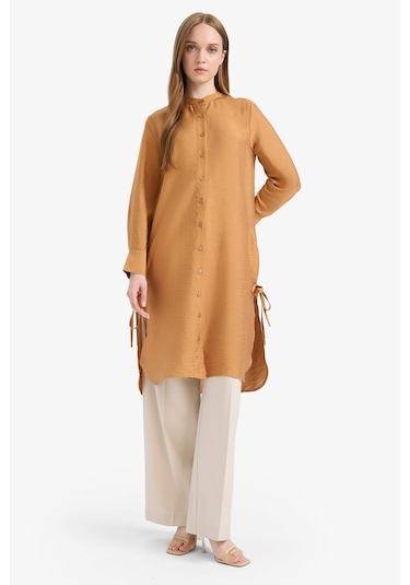 DeFacto Regular Fit Basic Düz Yanları Bağcıklı Uzun Kollu Tesettür Gömlek Tunik F2182AX25SMBN563