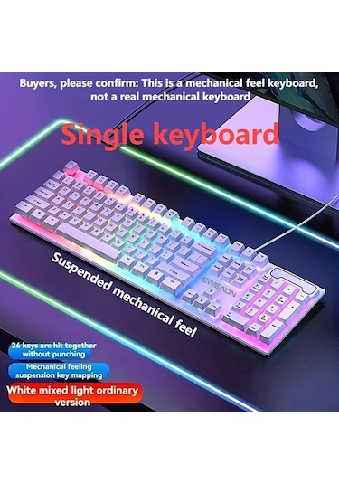 Techbloom Yeni Gx30z Kablolu Klavye Mekanik Hissi Klasik Stil White Wired Classic Rainbow Light Tek Klavye Oyun Ofis Bilgisayar Diğer