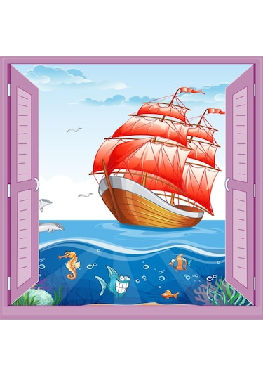 Çocuk Odası Bebek Odası Pencere Poster Duvar Kağıdı Gemi