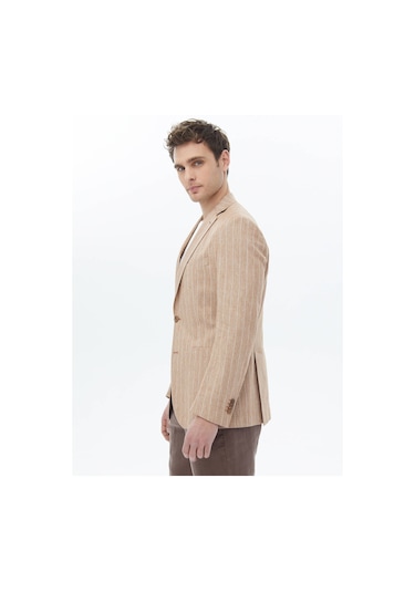 Kip Kiremit Çizgili Modern Fit Pamuk Karışımlı Ceket 001
