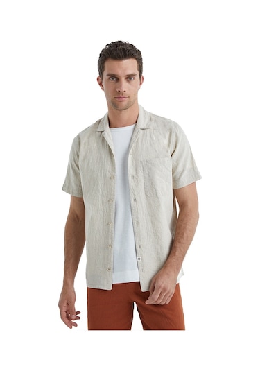 Blackspade Erkek Keten Gömlek 40456 - Krem