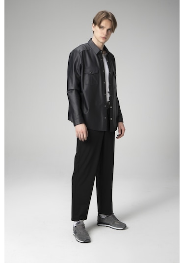 Lacivert Dericlub Wm201 Tafta Erkek Gerçek Deri Gömlek Lacivert