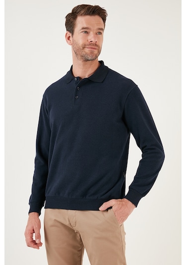 Buratti Pamuk Karışımlı Regular Fit Erkek Polo Yaka Kazak 456223 Lacivert