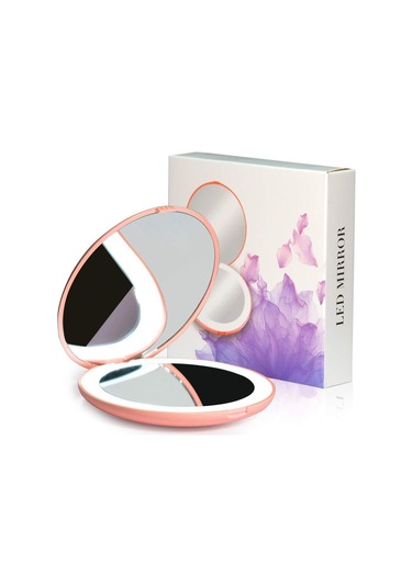 Hangfox Portatif Katlanabilir Led Aydınlatmalı Makyaj Aynası - İki Yönlü 2x Büyütme Özelliği İle Cep Boyutunda Yeşil Hediyelik镜