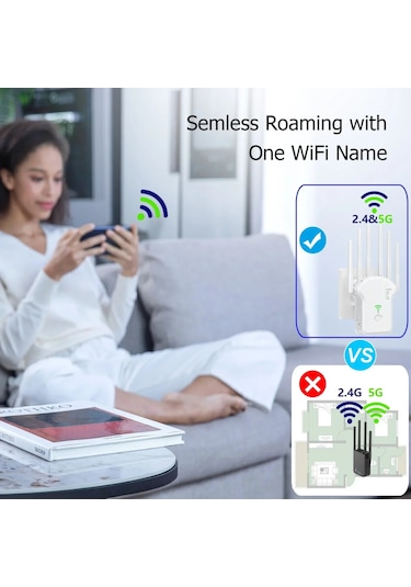 Wifi Tekrarlayıcı Kablosuz Yönlendirici 1200mbps 2.4g 5g Sinyal Kapak 2.4g 300m White Ab Fişi