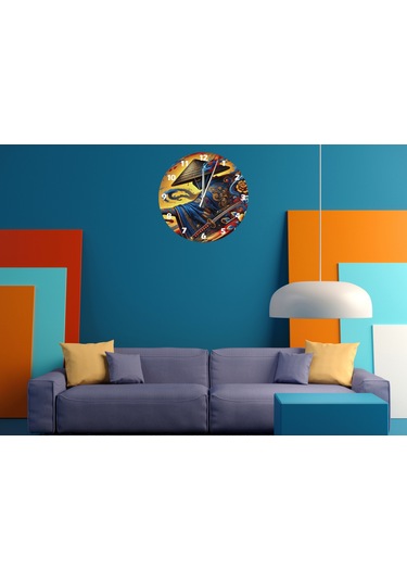 Ti-play Kılıc Ve Samuray 30x30cm Akrilik Dekoratif Modern Duvar Saati ÇOk Renkli