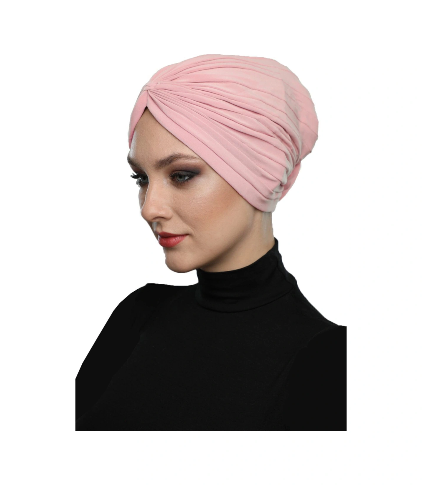Çapraz Bantlı Pudra Hazır Türban Tesettür Havuz Bonesi Pudra