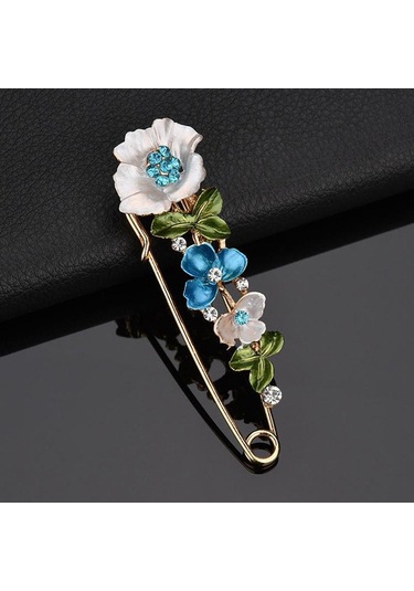 Zarif Pin Çiçek Emaye Broş Kadınlar Basit Yaka Pin Aksesuarları Mavi