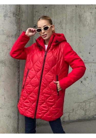 Kadın Kapitone Şişme Mont Kırmızı