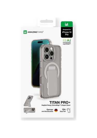 İphone 16 Pro Max Uyumlu Kılıf Magsafe Şarj Özellikli Standlı Amazingthing Titan Pro Plus Kapak Gri