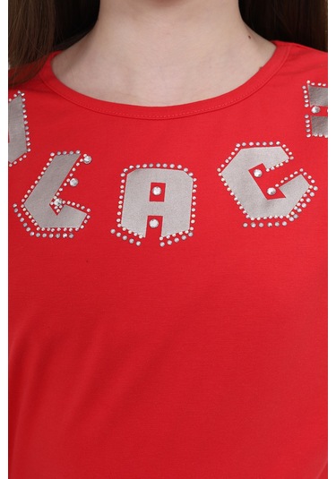 Toontoy Kız Çocuk Sweatshirt Black Varak Baskılı Kırmızı