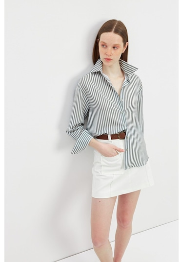 Stella Pulvis Yeşil Oversize Çizgili Gömlek Yeşil